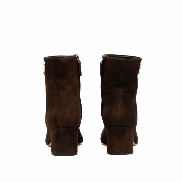 1.6k.$ Prada Brown Suede Block Heel Ankle Side Zip Triangle Logo Boots 35 US:5 - Picture 9 of 14